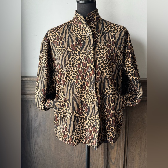Tan Jay Sweaters - TanJay Petites brown tan  Animal Print Jacket medium
